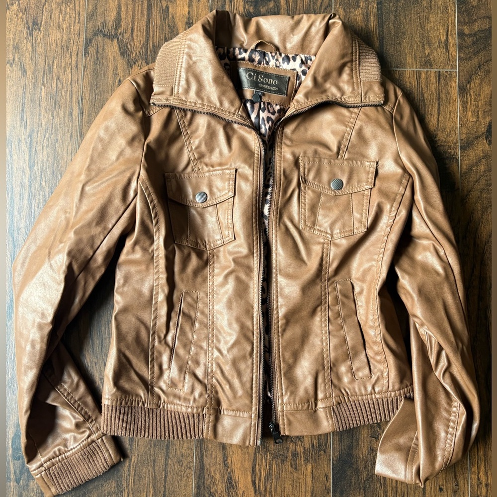 Ci Sono by Cavalini Tan Faux Leather Jacket